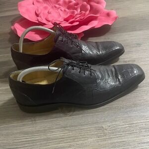 BELVEDERE Exotic Ostrich Leg Leather Mens Sz 10 E Split-Toe Oxfords Dress Shoes
